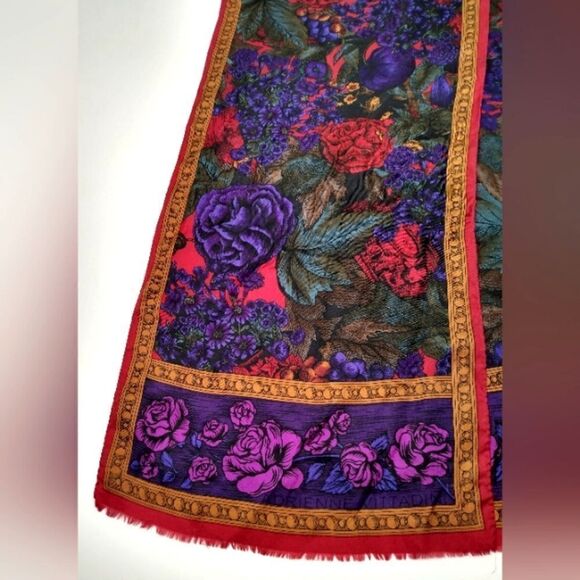Adrienne Vittadini Vintage Long Floral Fringe Silk Scarf - Picture 13 of 15